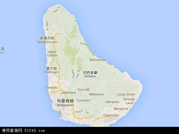 巴巴多斯岛地图 - 巴巴多斯岛电子地图 - 巴巴多斯岛高清地图 - 2024年巴巴多斯岛地图
