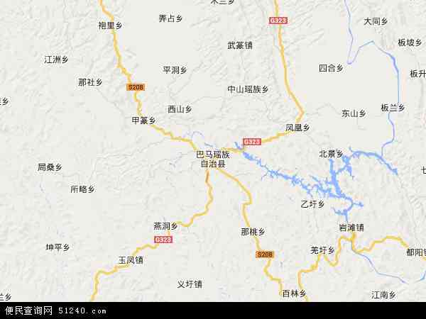 中国广西壮族自治区河池市巴马瑶族自治县地图(卫星地图)