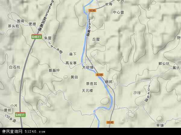中国广东省河源市和平县大坝镇地图(卫星地图)