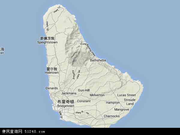 巴巴多斯岛地形图 - 巴巴多斯岛地形图高清版 - 2024年巴巴多斯岛地形图