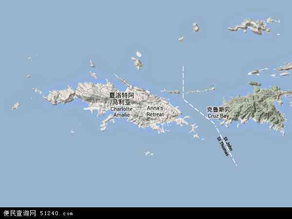 美属维尔京群岛地形图 - 美属维尔京群岛地形图高清版 - 2024年美属维尔京群岛地形图