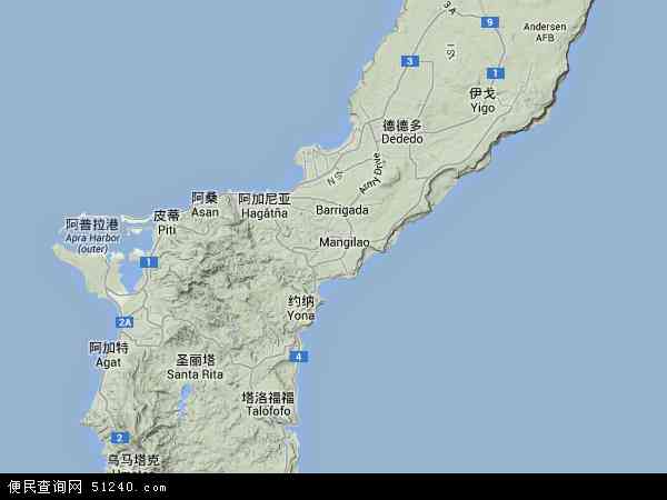 关岛地形图 - 关岛地形图高清版 - 2024年关岛地形图