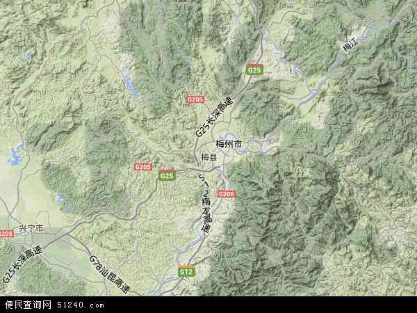 梅县地形图 - 梅县地形图高清版 - 2024年梅县地形图