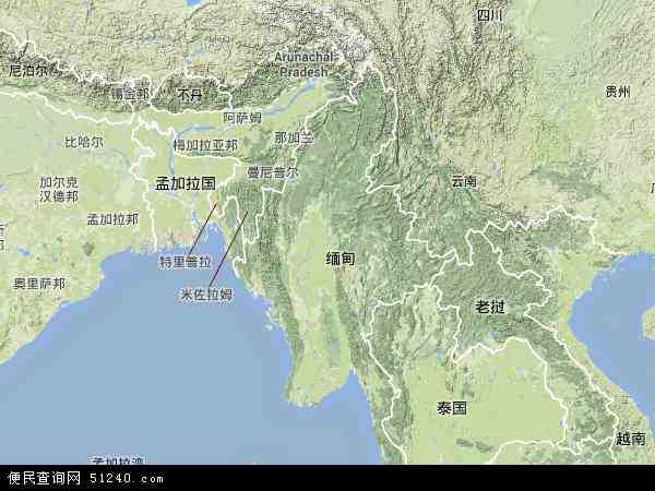 缅甸地形图 - 缅甸地形图高清版 - 2024年缅甸地形图