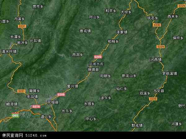 中国湖南省湘西土家族苗族自治州保靖县地图(卫星地图)