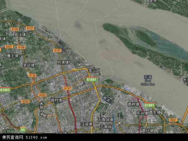 中国上海市宝山区地图(卫星地图)