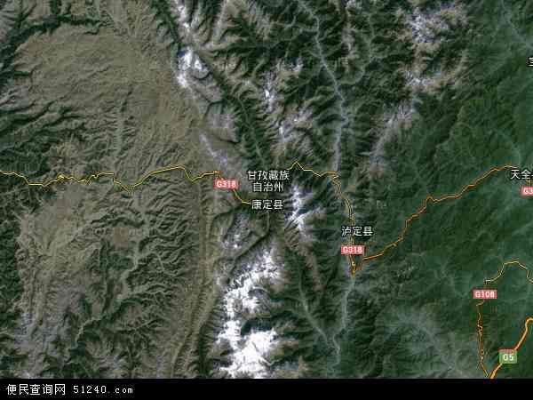 中国四川省甘孜藏族自治州康定县地图(卫星地图)