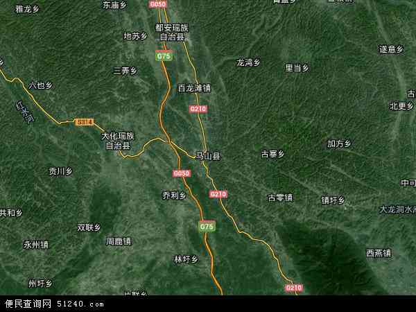 中国广西壮族自治区南宁市马山县光明山林场地图(卫星地图)