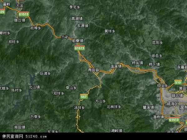 中国浙江省丽水市青田县瓯南地图(卫星地图)