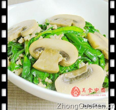 韭菜肉末炒蘑菇