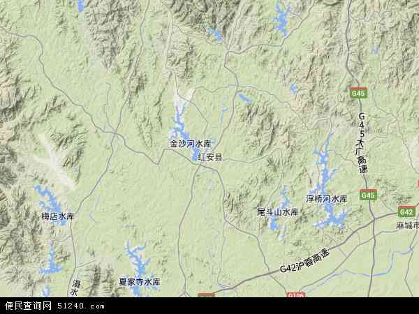 红安县地形图 - 红安县地形图高清版 - 2024年红安县地形图