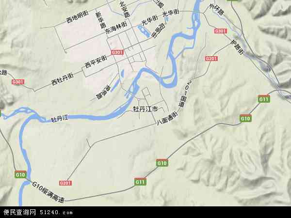 牧丹江市地形图图片