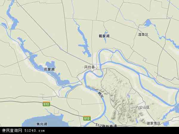 凤台县地形图 - 凤台县地形图高清版 - 2024年凤台县地形图