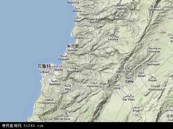黎巴嫩山地形图 - 黎巴嫩山地形图高清版 - 2024年黎巴嫩山地形图