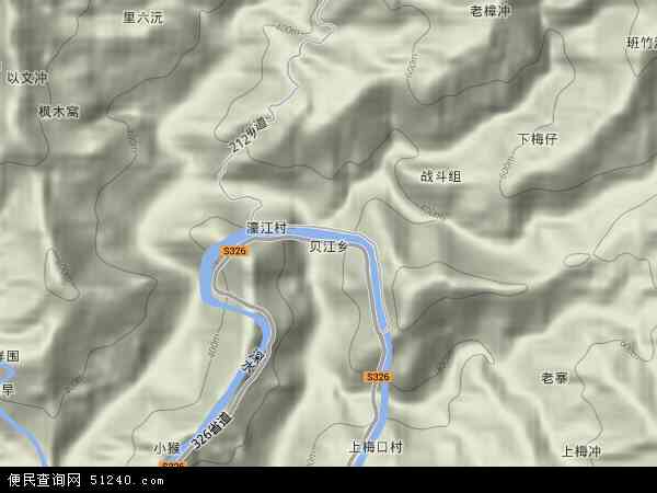 贝江乡地形图 - 贝江乡地形图高清版 - 2024年贝江乡地形图