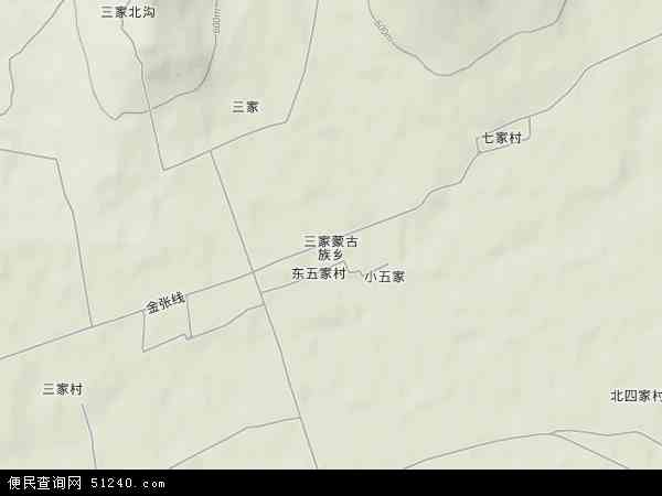 三家蒙古族乡地形图 - 三家蒙古族乡地形图高清版 - 2024年三家蒙古族乡地形图