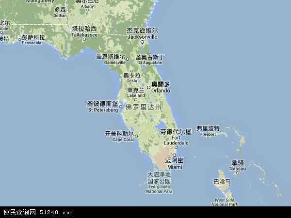 佛罗里达地形图 - 佛罗里达地形图高清版 - 2024年佛罗里达地形图