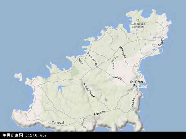 格恩西岛地形图 - 格恩西岛地形图高清版 - 2022年格恩西岛地形图