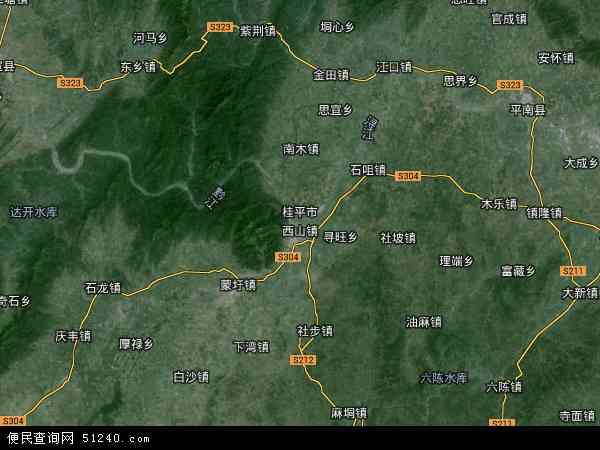 中国广西壮族自治区贵港市桂平市地图(卫星地图)