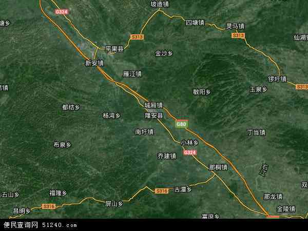 中国广西壮族自治区南宁市隆安县地图(卫星地图)