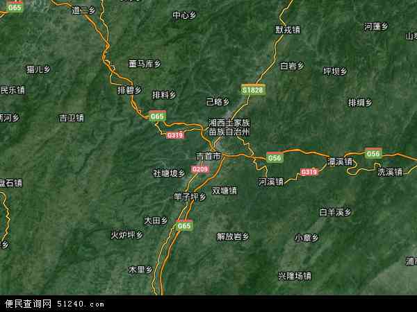 中国湖南省湘西土家族苗族自治州吉首市丹青镇地图(卫星地图)
