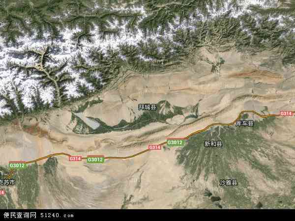 中国新疆维吾尔自治区阿克苏地区拜城县地图(卫星地图)