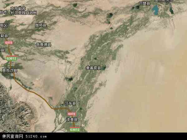 中国新疆维吾尔自治区喀什地区麦盖提县地图(卫星地图)