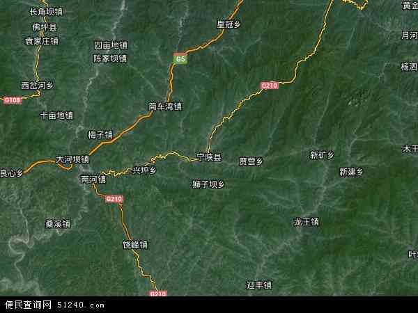 中国陕西省安康市宁陕县地图(卫星地图)