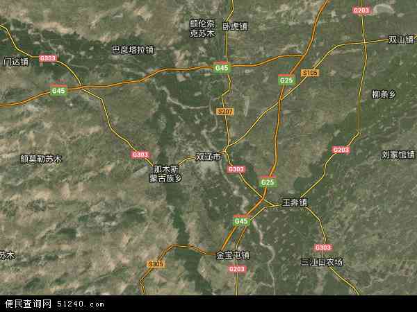 中国吉林省四平市双辽市地图(卫星地图)