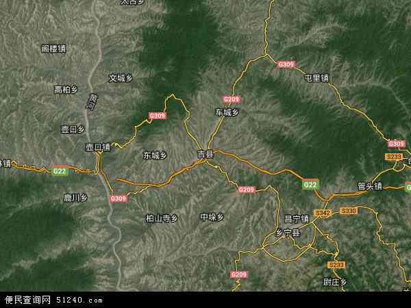 中国山西省临汾市吉县地图(卫星地图)