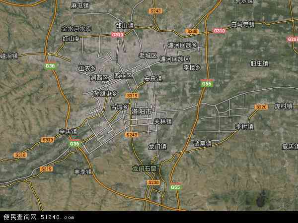 中国河南省洛阳市洛龙区地图(卫星地图)