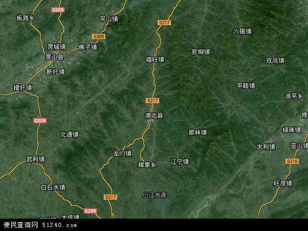 中国广西壮族自治区钦州市浦北县地图(卫星地图)