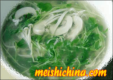 美食中国美食图片·美食厨房·汤煲菜谱·豆苗蘑菇汤 -meishichina.com