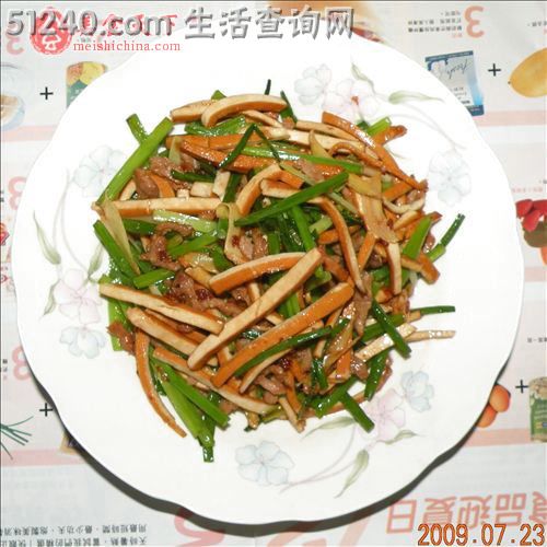 韭菜苔豆腐干炒肉丝