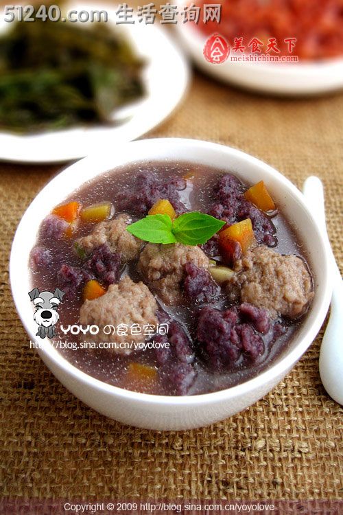 补血解压的紫米疙瘩肉丸汤