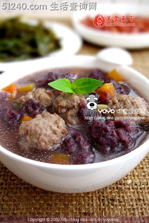 补血解压的紫米疙瘩肉丸汤