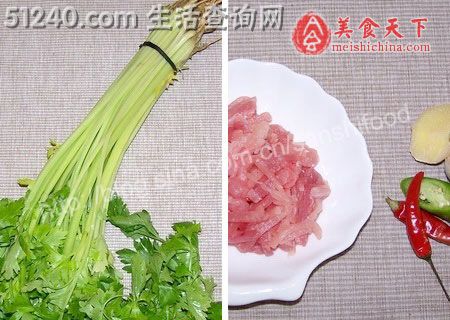 快手小炒（6）……芹菜炒肉丝+凉拌芹菜叶